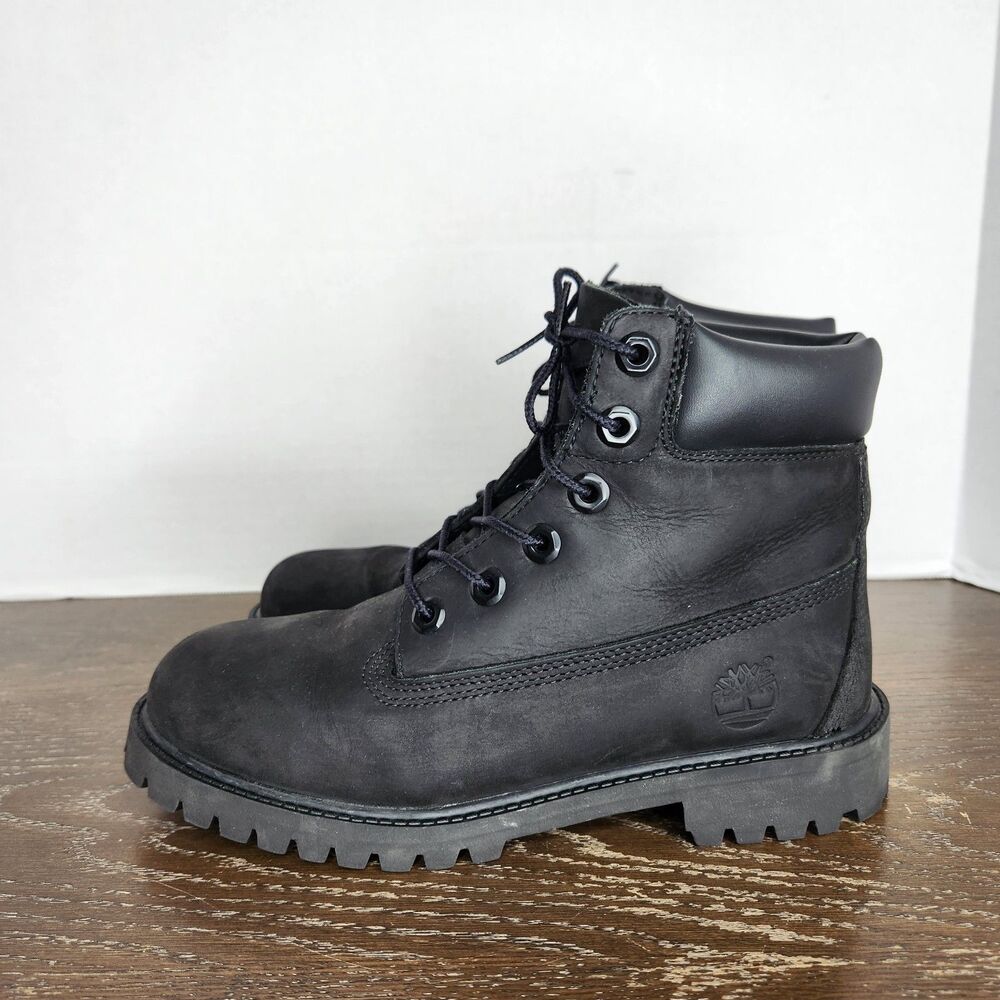 Timberland 12907 Premium 6 Inch Black Leather Lace Up Waterproof Boot Youth Sz 5